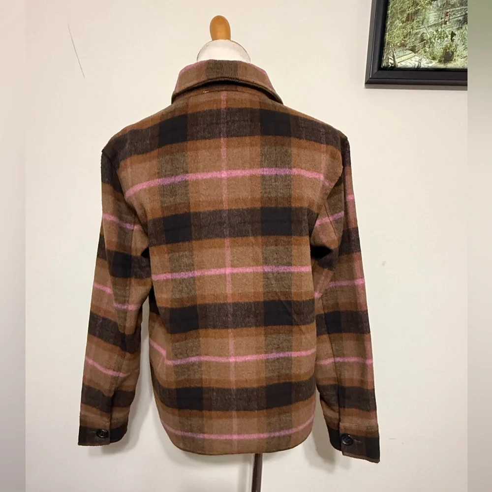 BB Dakota Plaid Jacket Boxy Shacket by Steve Madden Brown Pockets Women’s Size S